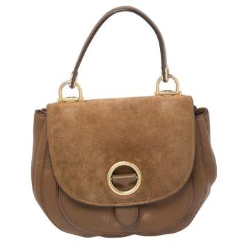 Pre Owned MICHAEL Michael Kors Brown Leather and Suede Medium Isadore Top Handle Bag