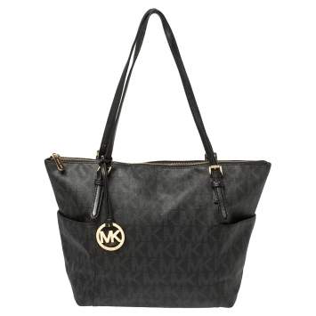 Pre Owned  MICHAEL Michael Kors Black Signature Coated Canvas Jet Set Tote