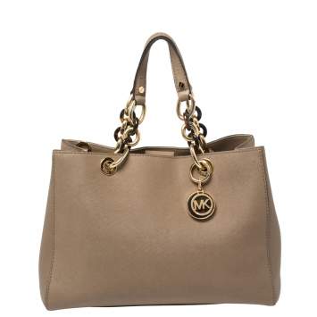 Pre Owned MICHAEL Michael Kors Beige Saffiano Leather Medium Cynthia Tote