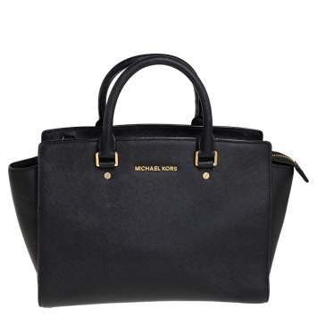Pre Owned MICHAEL Michael Kors Black Saffiano Leather Large Selma Tote