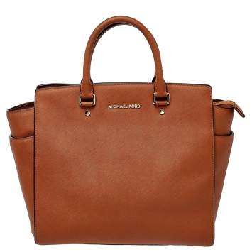 Pre Owned MICHAEL Michael Kors Brown Saffiano Leather Large Selma Tote