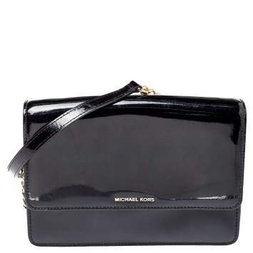 Pre Owned MICHAEL Michael Kors Black Leather and Patent Leather Daniela Crossbody Bag