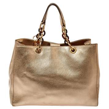 Pre Owned MICHAEL Michael Kors Gold Saffiano Leather Large Cynthia Tote