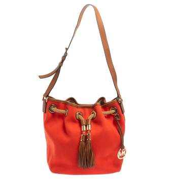 Pre Owned Michael Michael Kors Red Canvas and Leather Marina Drawstring Bucket Bag