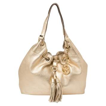 Pre Owned MICHAEL Michael Kors Gold Leather Camden Drawstring Hobo