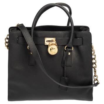 Pre Owned MICHAEL Michael Kors Black Leather Hamilton North South Tote