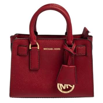 Pre Owned MICHAEL Michael Kors Dark Red Saffiano Leather Mini Dillon Tote