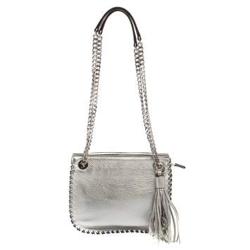 Pre Owned MICHAEL Michael Kors Silver Leather Chelsea Chain Shoulder Bag 