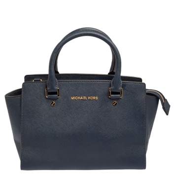 Pre Owned MICHAEL Michael Kors Navy Blue Saffiano Leather Medium Selma Tote