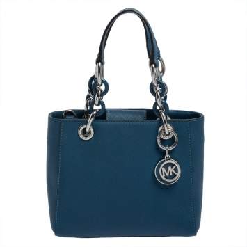 Pre Owned MICHAEL Michael Kors Blue Leather Mini Cynthia Tote