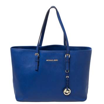 Pre Owned Michael Kors Royal Blue Saffiano Leather Large Jet Set Travel Tote