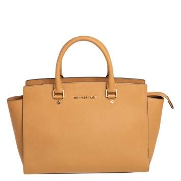 Pre Owned MICHAEL Michael Kors Tan Saffiano Leather Large Selma Tote