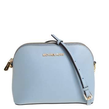 Pre Owned MICHAEL Michael Kors Powder Blue Saffiano Leather Medium Cindy Dome Crossbody Bag