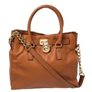 Pre Owned MICHAEL Michael Kors Brown Leather Large Hamilton North South Tote