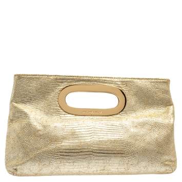 Pre Owned MICHAEL Michael Kors Metallic Lizard Embossed Leather Berkley Clutch