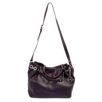 Pre Owned MICHAEL Michael Kors Purple Leather Medium Jet Set Chain Tote