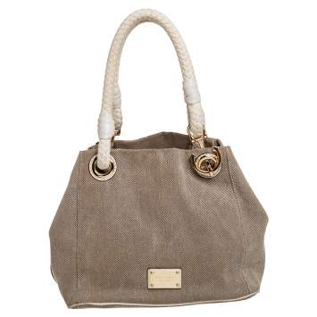 Pre Owned MICHAEL Michael Kors Beige/White Canvas Marina Grab Anchor Tote