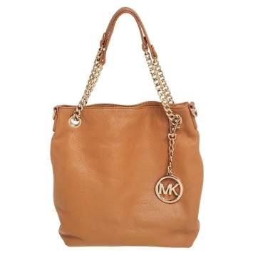Pre Owned MICHAEL Michael Kors Tan Grained Leather Jet Set Chain Hobo