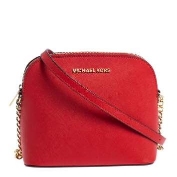 Pre Owned MICHAEL Michael Kors Red Saffiano Leather Medium Cindy Dome Crossbody Bag