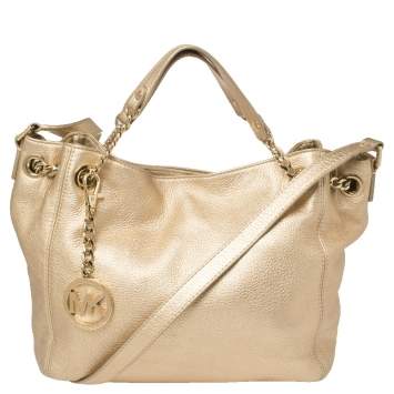 Pre Owned MICHAEL Michael Kors Metallic Gold Leather Jet Set Chain Tote