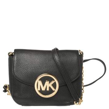 Pre Owned MICHAEL Michael Kors Black Leather Fulton Crossbody Bag