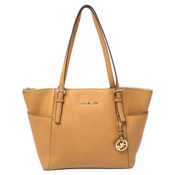 Pre Owned MICHAEL Michael Kors Tan Leather Medium Jet Set Tote