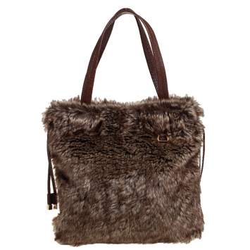 Pre Owned MICHAEL Michael Kors Brown Faux Fur Drawstring Tote