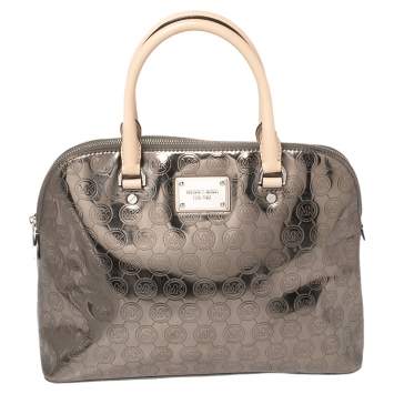 Pre Owned MICHAEL Michael Kors Metallic Signature Metallic Leather Cindy Satchel