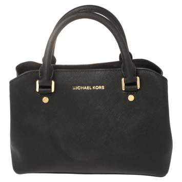 Pre Owned MICHAEL Michael Kors Black Saffiano Leather Small Idina Satchel