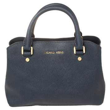 Pre Owned MICHAEL Michael Kors Navy Blue Saffiano Leather Small Idina Satchel