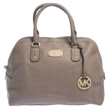 Pre Owned MICHAEL Michael Kors Dark Beige Leather Dome Satchel
