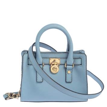 Pre Owned MICHAEL Michael Kors Sky Blue Leather Mini Hamilton Crossbody Bag