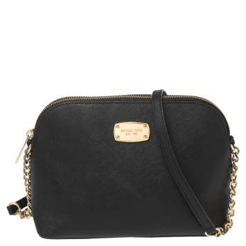Pre Owned MICHAEL Michael Kors Black Leather Medium Cindy Dome Crossbody Bag