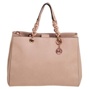 Pre Owned MICHAEL Michael Kors Nude Pink Saffiano Leather Cynthia Tote