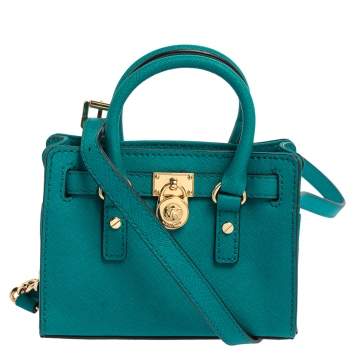 Pre Owned MICHAEL Michael Kors Green Leather Mini Hamilton Crossbody Bag