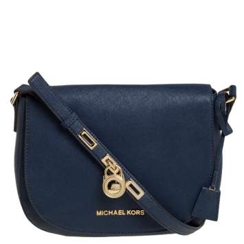 Pre Owned MICHAEL Michael Kors Navy Blue Leather Hamilton Shoulder Bag