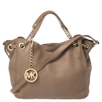 Pre Owned Michael Michael Kors Dark Beige Leather Jet Set Chain Hobo