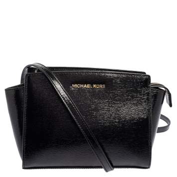 Pre Owned MICHAEL Michael Kors Black Patent Leather Small Selma Crossbody Bag