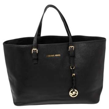 Pre Owned MICHAEL Michael Kors Black Saffiano Leather Jet Set Travel Tote