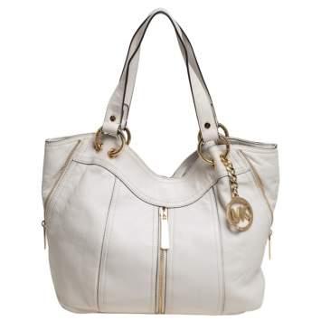 Pre Owned  Michael Kors White Leather Moxley Satchel