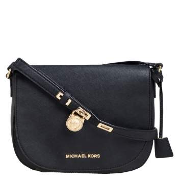 Pre Owned MICHAEL Michael Kors Black Saffiano Leather Hamilton Crossbody Bag