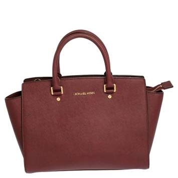 Pre Owned MICHAEL Michael Kors Burgundy Saffiano Leather Large Selma Tote