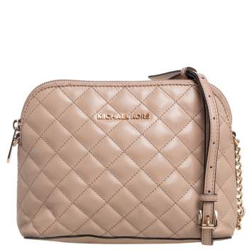 Pre Owned MICHAEL Michael Kors Beige Quilted Leather Large Cindy Dome CrossBody Bag
