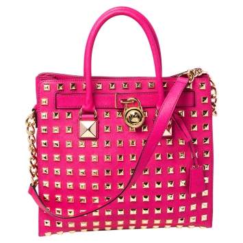 Pre Owned MICHAEL Michael Kors Pink Leather Large Studded Hamilton Tote 
