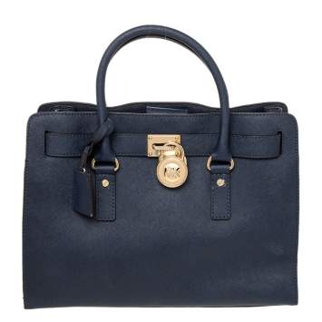 Pre Owned MICHAEL Michael Kors Navy Blue Leather North South Hamilton Tote