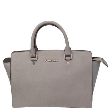 Pre Owned MICHAEL Michael Kors Grey Saffiano Leather Large Selma Tote