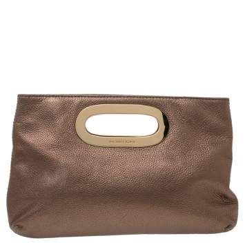 Pre Owned MICHAEL Michael Kors Bronze Grained Leather Berkley Clutch