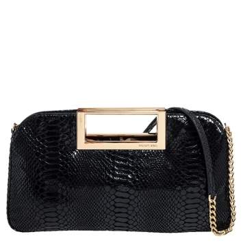 Pre Owned MICHAEL Michael Kors Black Python Embossed Patent Leather Berkley Clutch