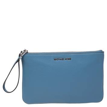 Pre Owned MICHAEL Michael Kors Blue Leather Jet Set Travel Wristlet Clutch