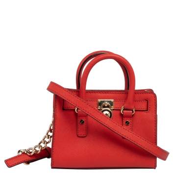 Pre Owned MICHAEL Michael Kors Red Leather Mini Hamilton Crossbody Bag